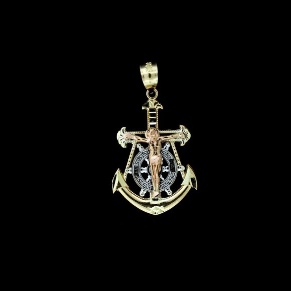 Real 10K Yellow Gold Anchor Cross Pendant